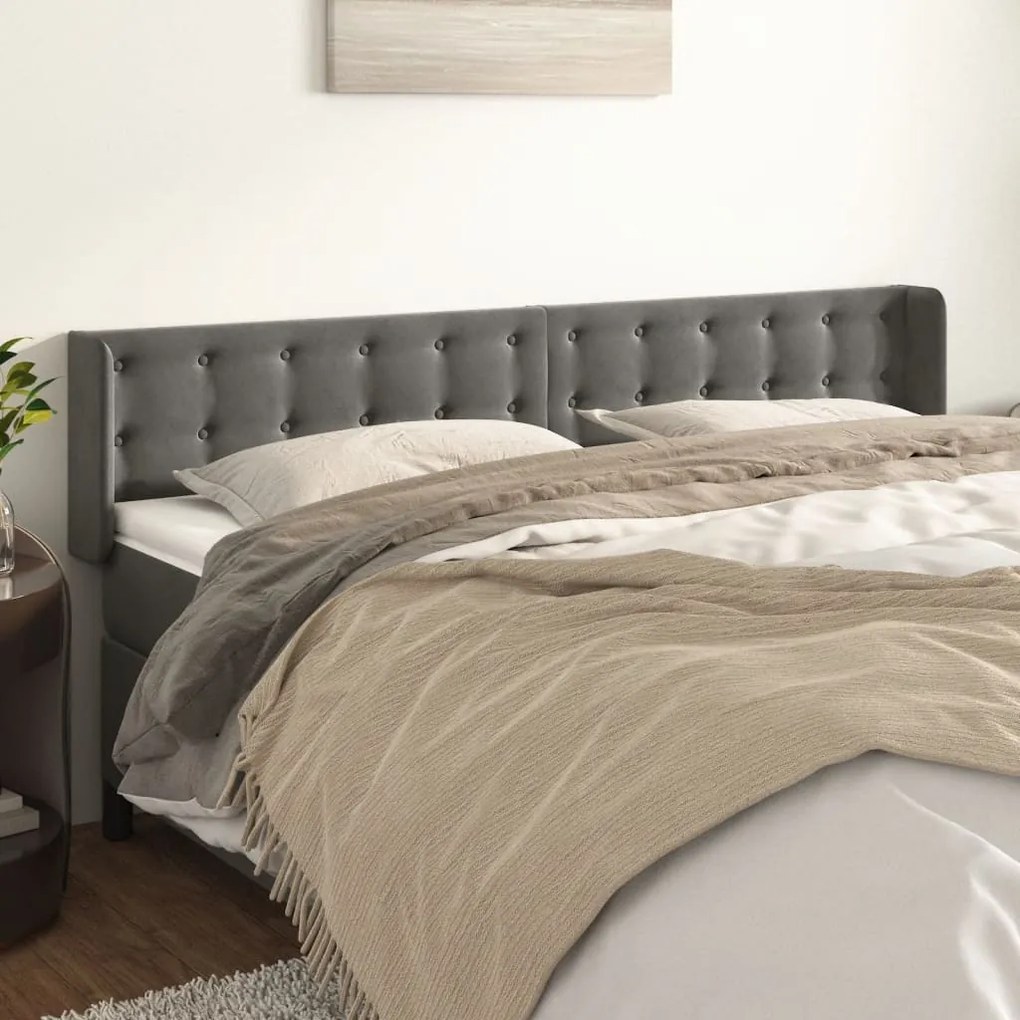 Testiera ad orecchio grigio scuro 163x16x78/88 cm in velluto