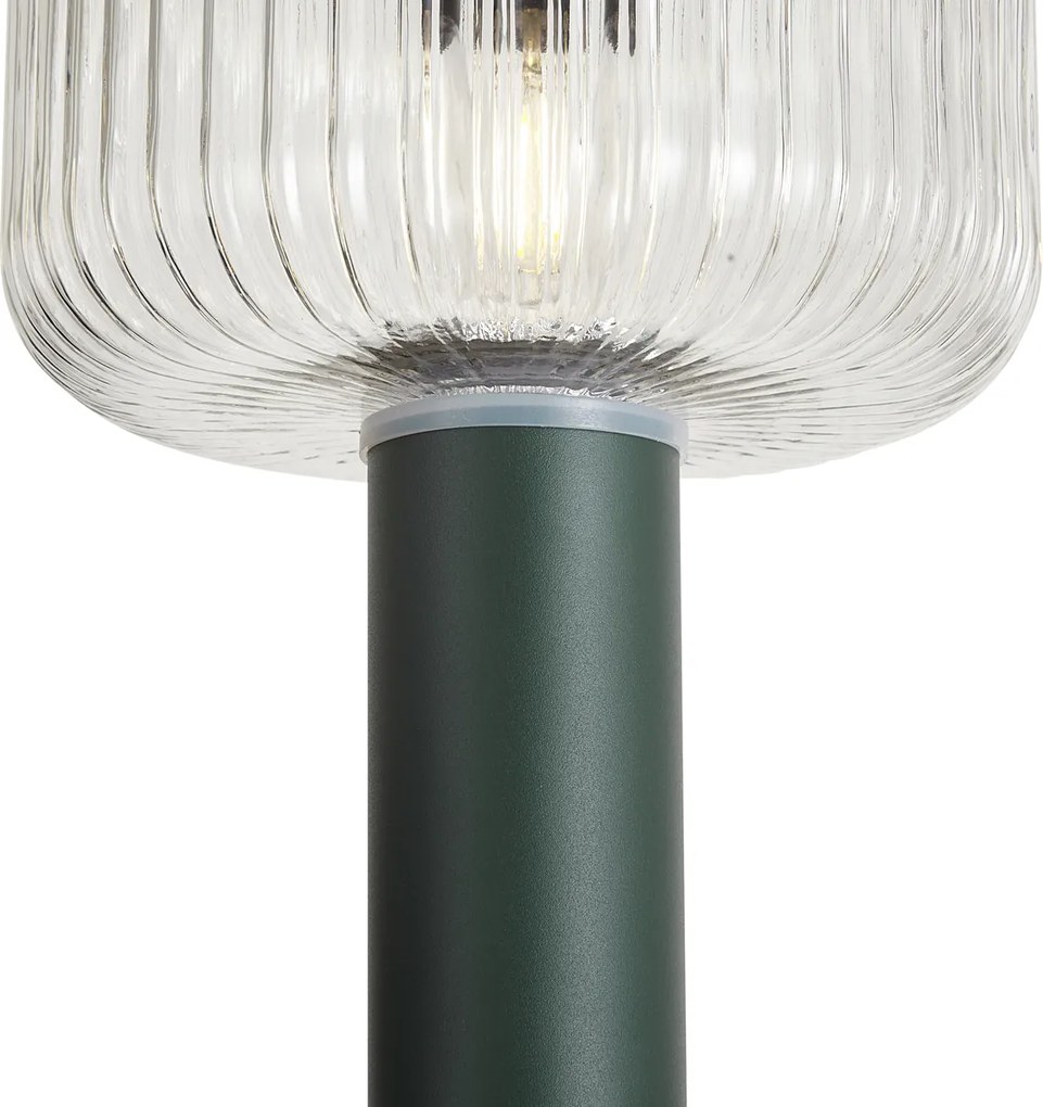 Dissuasore da esterno moderno verde con vetro scanalato con LED solare IP65 - Ribble Mushroom