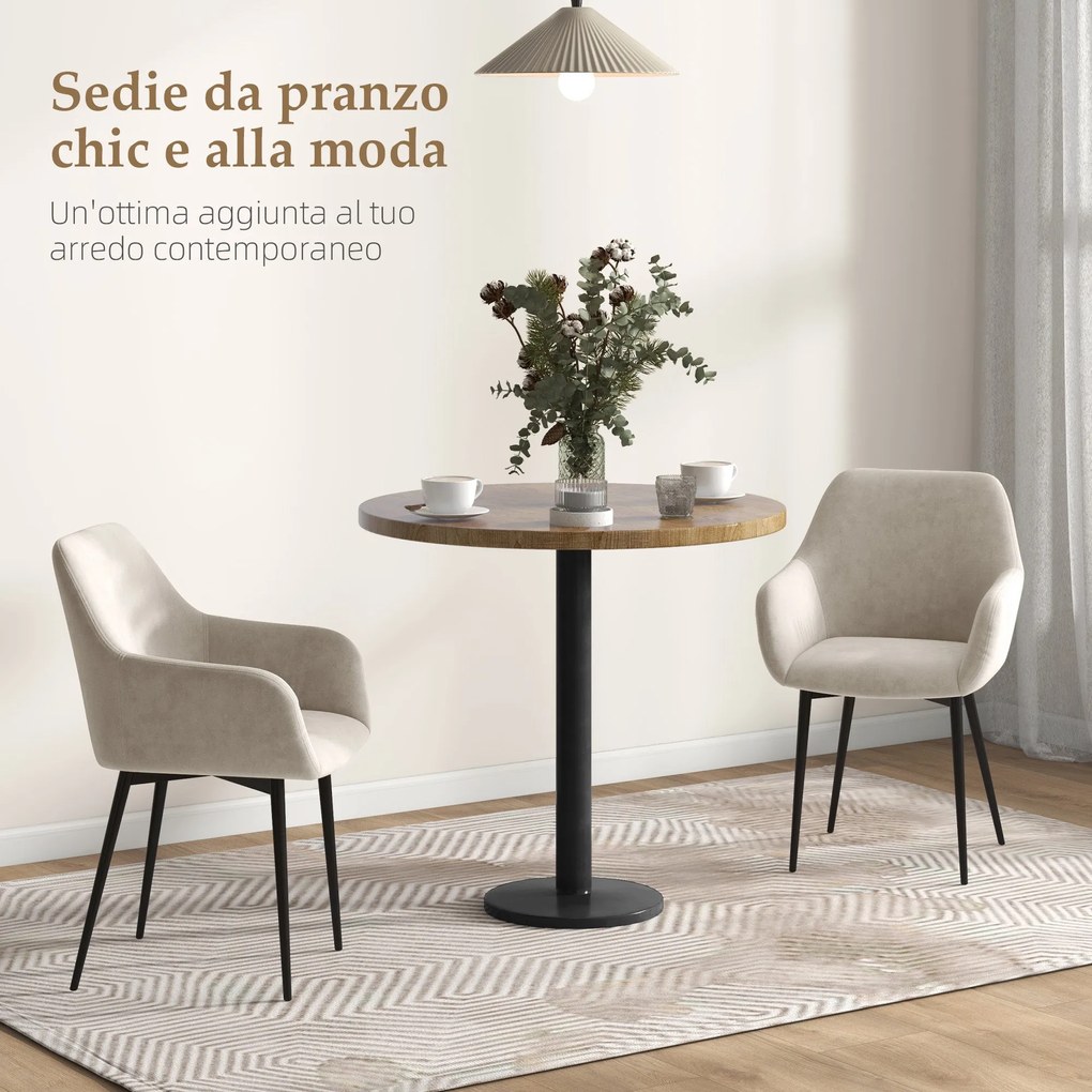 Set 2 Sedie Imbottite Stile Nordico 54x57x80 cm Tessuto Effetto Velluto Crema...