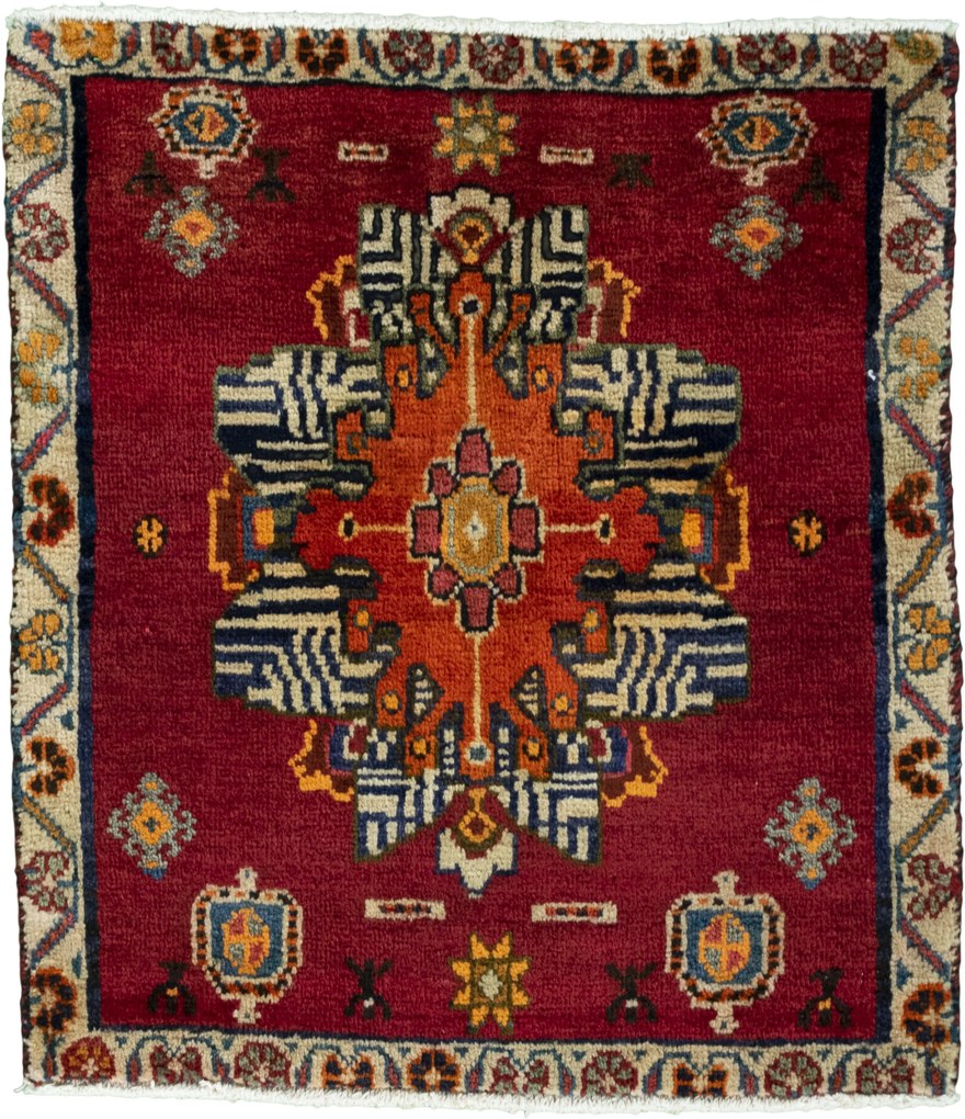 Shiraz Tappeto 70 x 60 Rosso (Iran) Annodato A Mano
