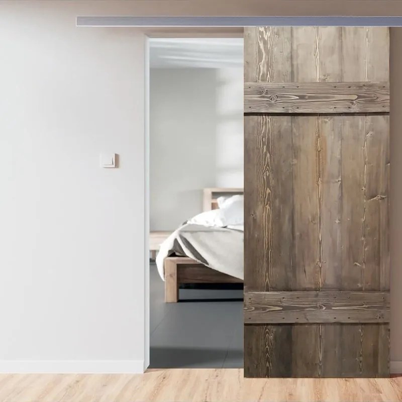 Porta scorrevole Barn Wengé in legno, L 96 x H 215 cm, con binario Alu/legno