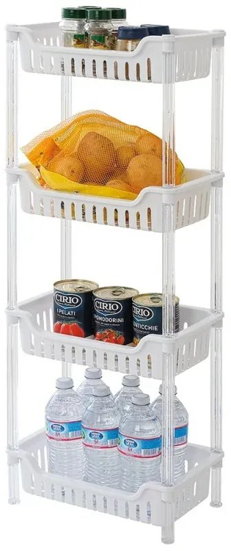 Scaffale portaoggetti per la casa in plastica bianca con 4 ripiani