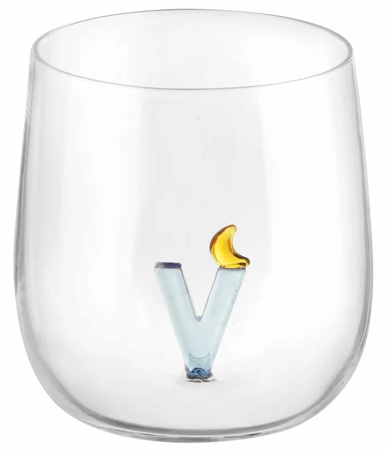 Bicchiere lettera V luna in vetro borosilicato design Benny Setti