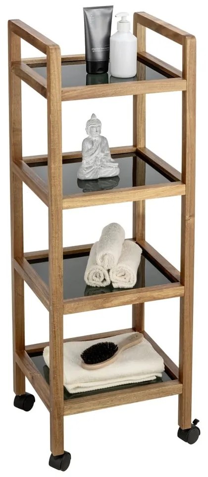 Scaffale per il bagno nero/di colore naturale in acacia massiccia 35x101,5 cm Fondi – Wenko