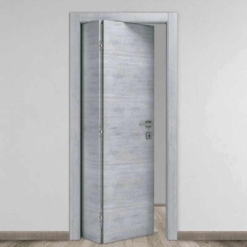 Porta pieghevole a libro asimmetrica Beton rovere grigio L 70 x H 210 cm sinistra