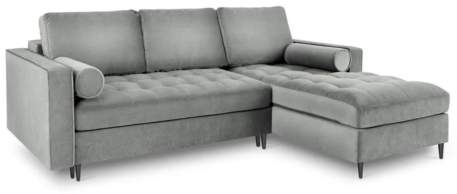 Divano letto angolare in velluto grigio chiaro, angolo destro Santo - Milo Casa