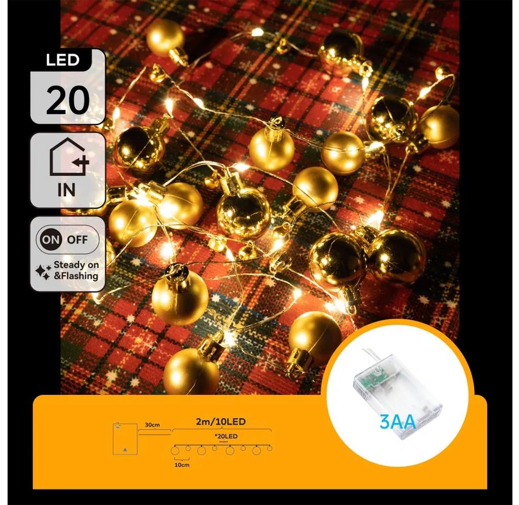 Aigostar - Catena luminosa natalizia a LED 20xLED/3xAA 2 m bianco caldo