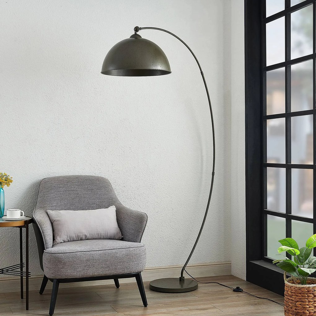 Lampada ad arco Lindby Jonera, grigio, metallo, E27, altezza 185 cm