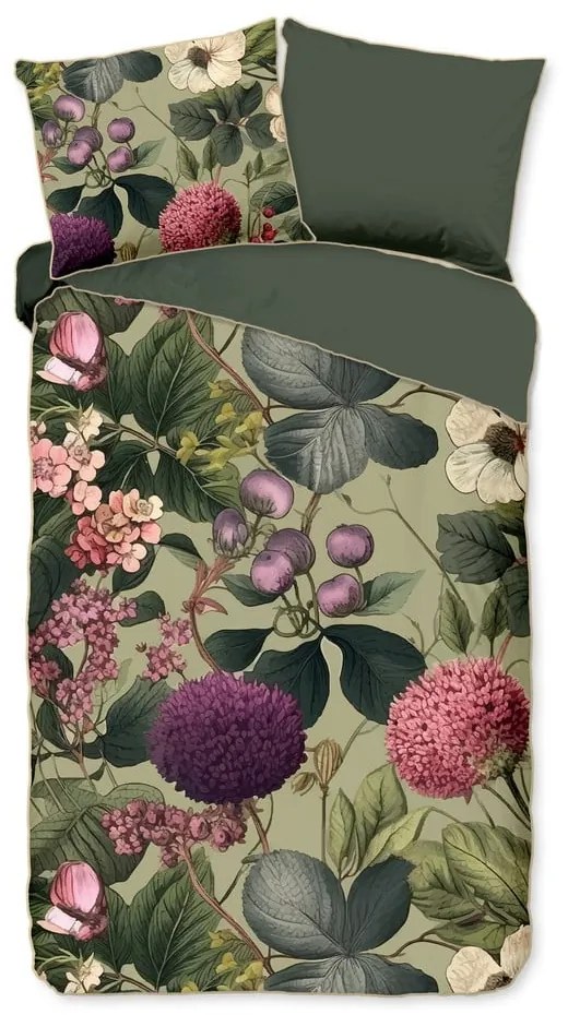 Set copripiumino e federa color kaki in raso di cotone per letto singolo ed esteso 140x220 cm Onaz – Descanso