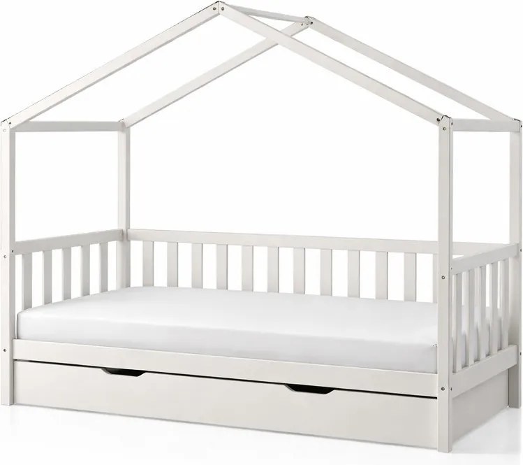 Letto per bambini in legno di pino bianco con letto estraibile e contenitore 90x200 cm DALLAS - Vipack