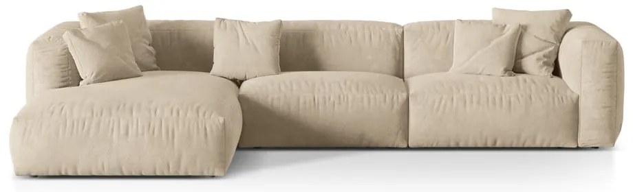 Divano angolare componibile beige (con penisola a sinistra/con chaise lounge) con rivestimento in velluto Martina – Micadoni