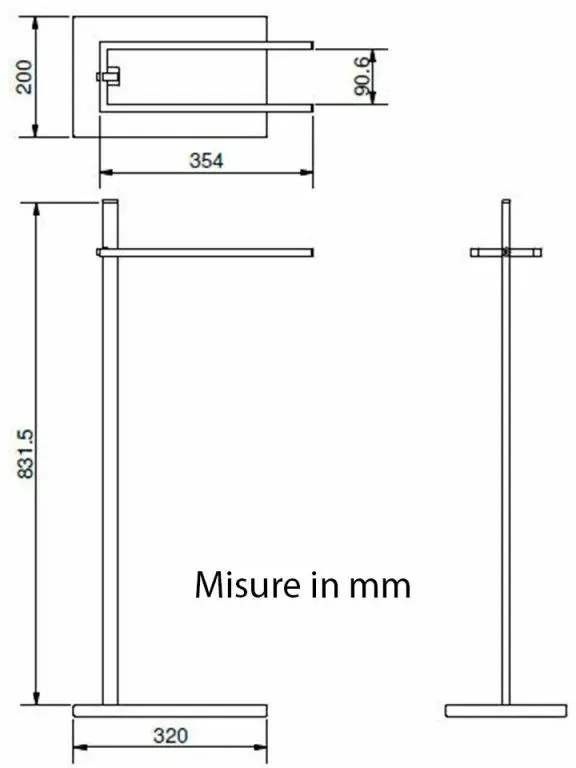 Piantana Portasciugamani in Acciaio Bianco Base Bianca in MDF