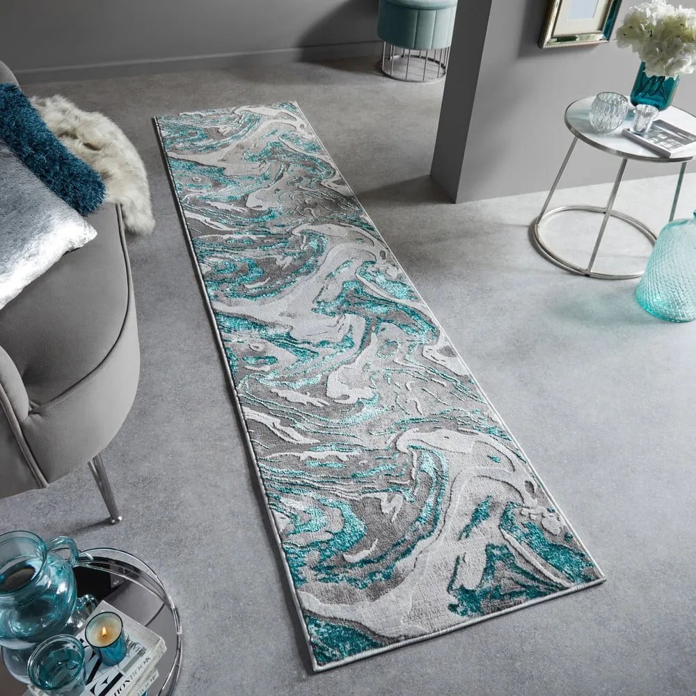 Tappeto grigio/turchese 80x300 cm Marbled - Flair Rugs