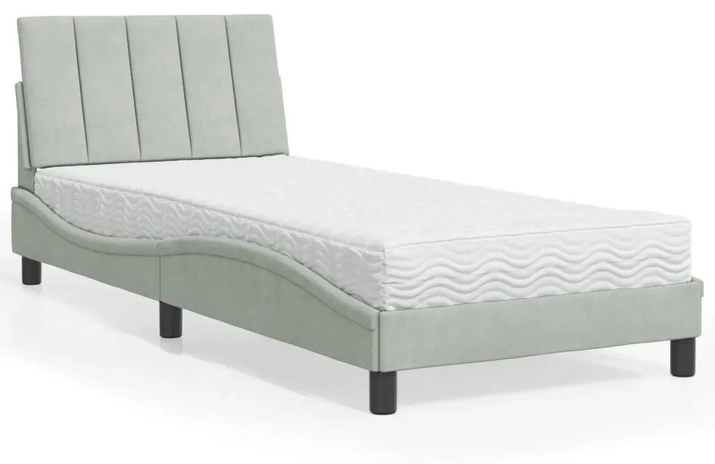 Letto Con Materasso Grigio Chiaro 90x190 Cm İn Velluto /