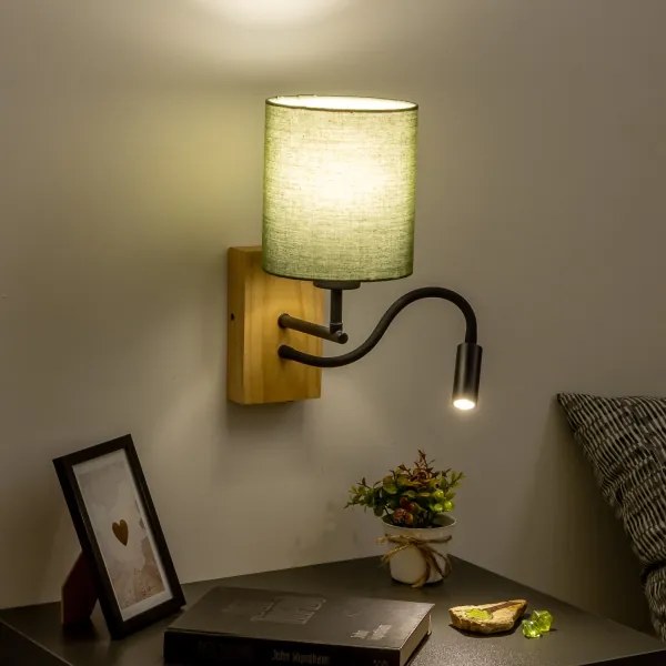 Brilagi - Applique a LED NUBILA WOOD 1xE27/25W/230V + LED/3W quercia/verde