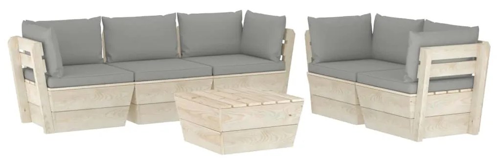 Set divani da giardino su pallet 6 pz con cuscini legno abete