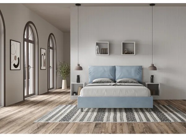 Letto contenitore da 160x200 in microfibra azzurro Antea