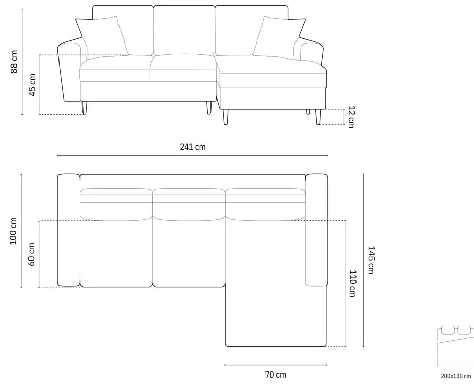 Divano angolare nero allungabile e con contenitore (con penisola a destra/con chaise lounge) con rivestimento in velluto Kyoto – Cosmopolitan Design