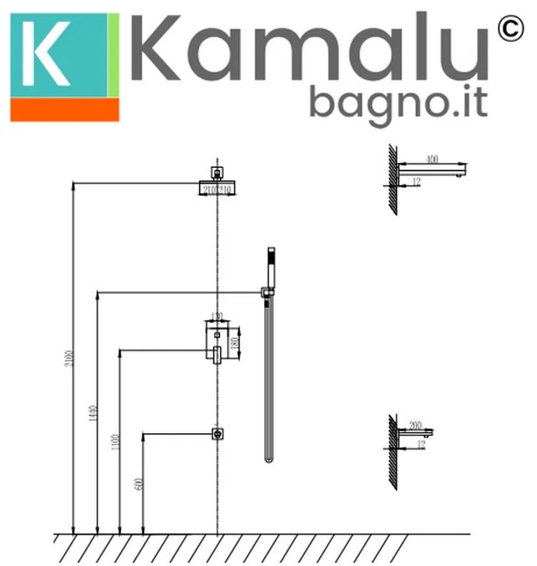 Kamalu - set doccia a incasso con soffione, doccetta colore nero | kam-diana nero