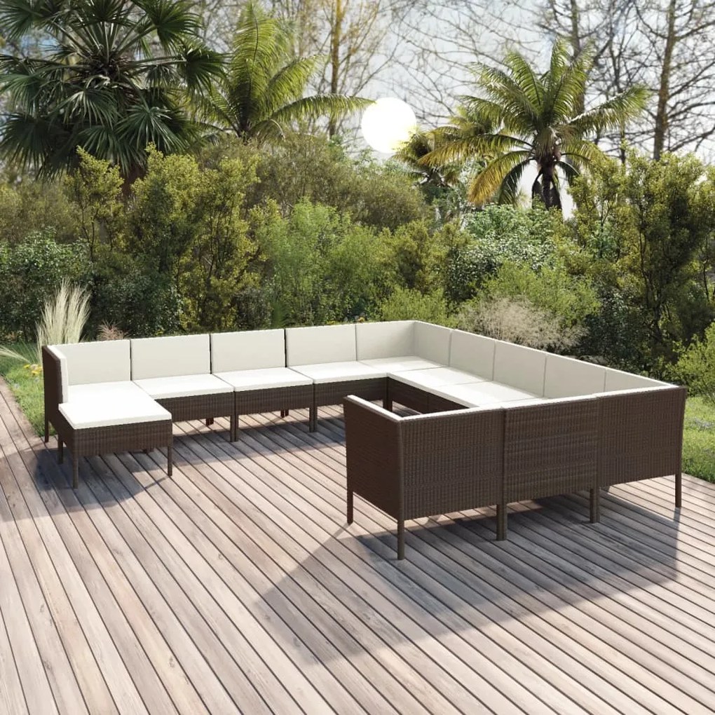 Set divani da giardino 12 pz con cuscini in polyrattan marrone