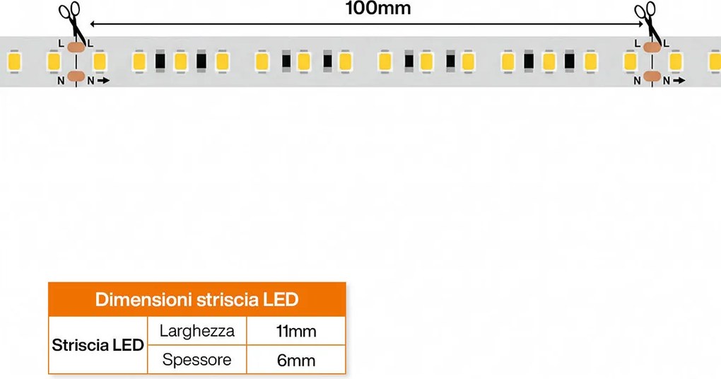 Striscia LED 220V 16W/m IP66 Dimmerabile Professional - Taglio 10cm – 50m