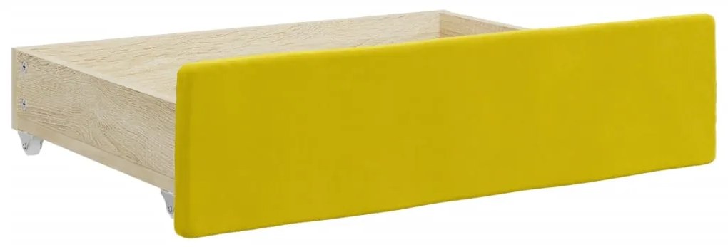 Cassetti da letto 2pz gialli in legno multistrato e velluto