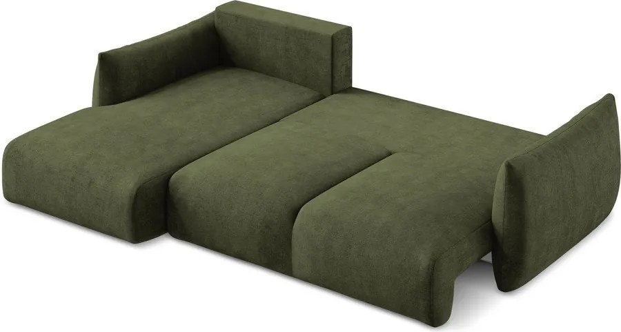 Divano angolare verde allungabile (con penisola a sinistra/con chaise lounge) con rivestimento in ciniglia Leila – Makamii