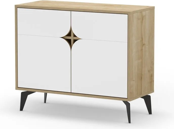 Mobile in rovere decorato in bianco e naturale 95x79 cm Nola - Marckeric