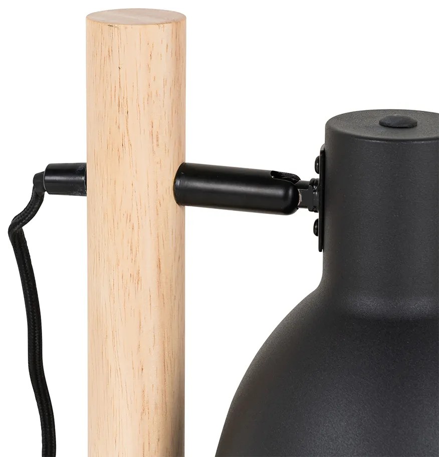 Lampada da tavolo rustica nera con legno - Flint