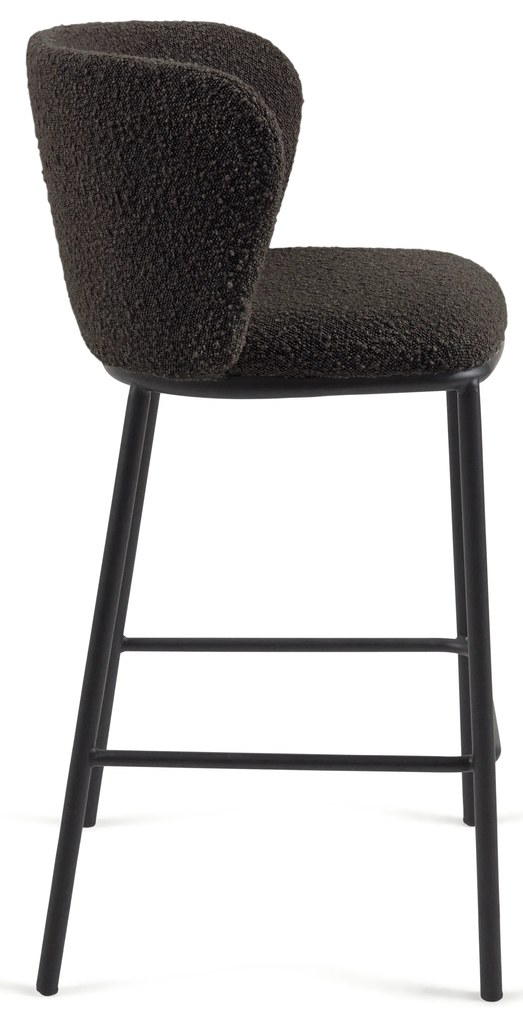 Kave Home - Sgabello Ciselia in shearling nero e gambe in acciaio finitura nera altezza 65 cm FSC Mix