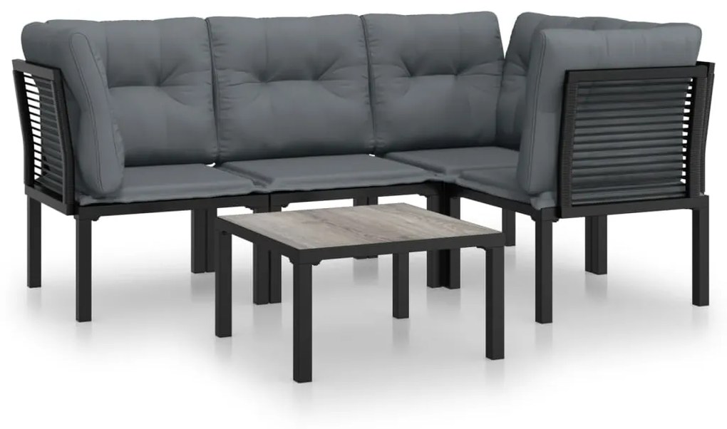 Set salotto da giardino 5 pz nero e grigio in polyrattan