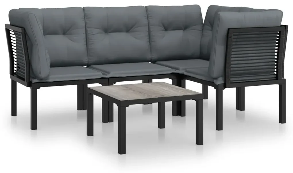 Set salotto da giardino 5 pz nero e grigio in polyrattan