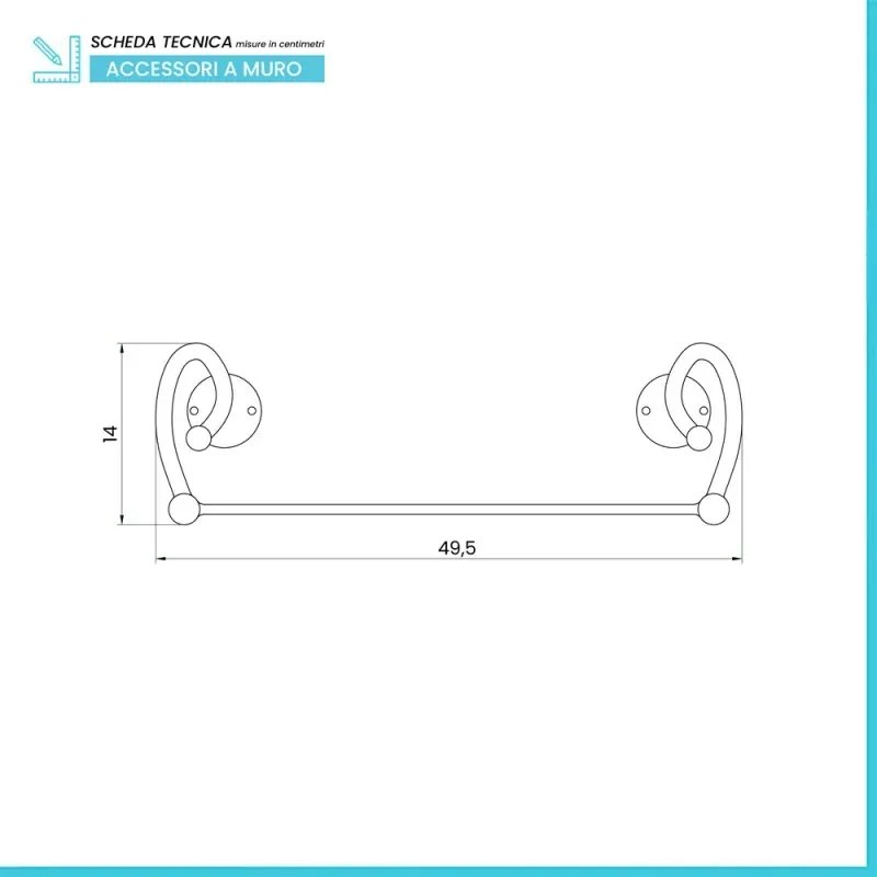 Portasalviette da muro dritto 40 cm in ferro battuto nero Siena
