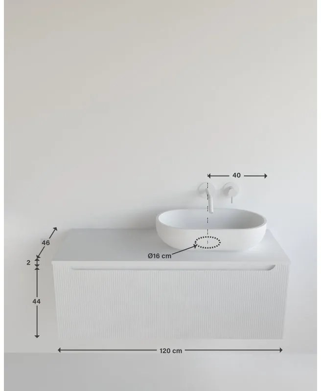 Mobile da bagno sospeso sotto lavabo Madero Kimono L 120.5 x H 46 x P 46 cm noce  cannettato verniciato, 1 cassetto ,senza foro