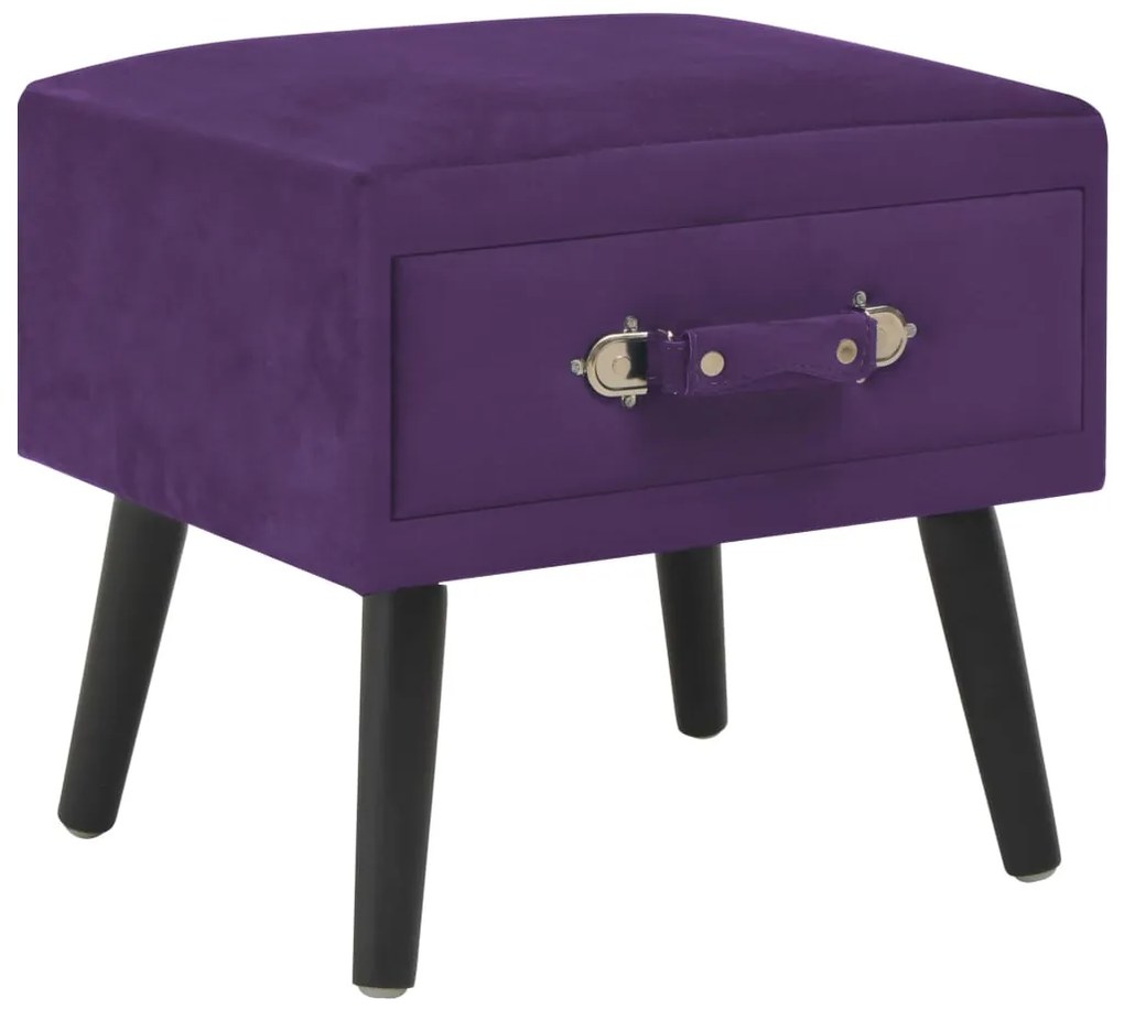 Comodino Viola Scuro 40x35x40 Cm İn Velluto /