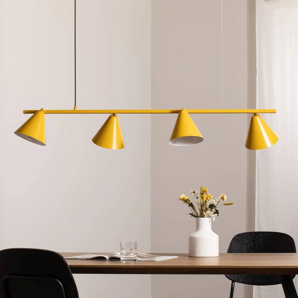 ALDEX Lampada a sospensione forma 4, gialla, metallo, a 4 luci, conica, E27