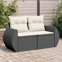 Divano da Giardino con Cuscini a 2 Posti Nero in Polyrattan 366018