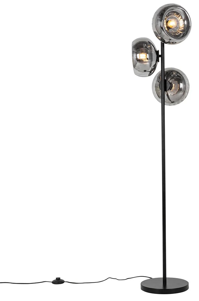 Lampada da terra Art Déco nera con vetro fumé 3 luci - Ayesha