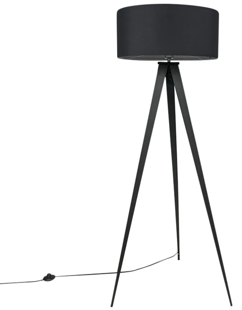 Lampada da terra moderna nera con paralume nero - Ilse