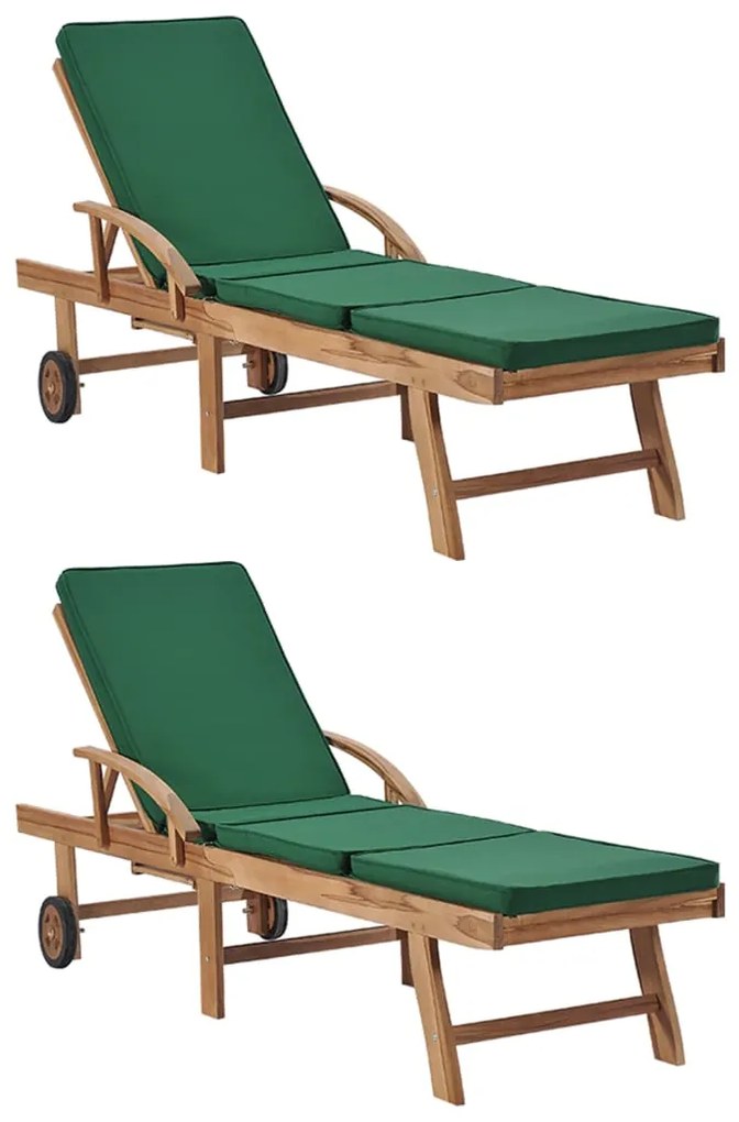 Lettini Prendisole Con Cuscini 2 Pz İn Legno Di Teak Verde /
