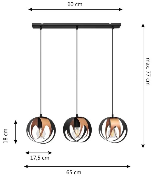 Lampadario a sospensione con filo MOONLIGHT 3xE27/15W/230V nero/rame