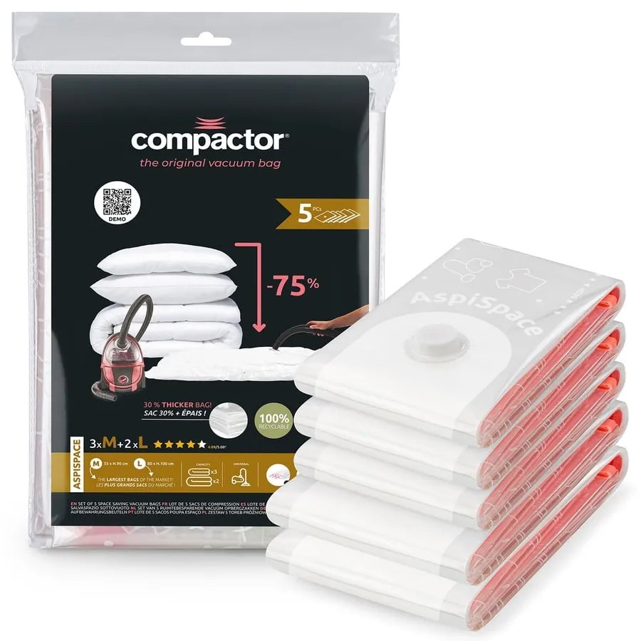 Sacchetti per il vuoto in set da 5 pezzi Aspispace M/L - Compactor