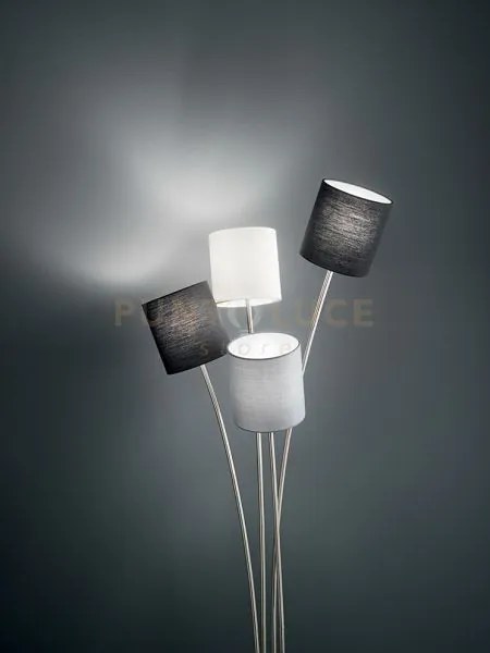 Piantana in metallo cromo spazzolato paralumi grigio, nero e bianco...