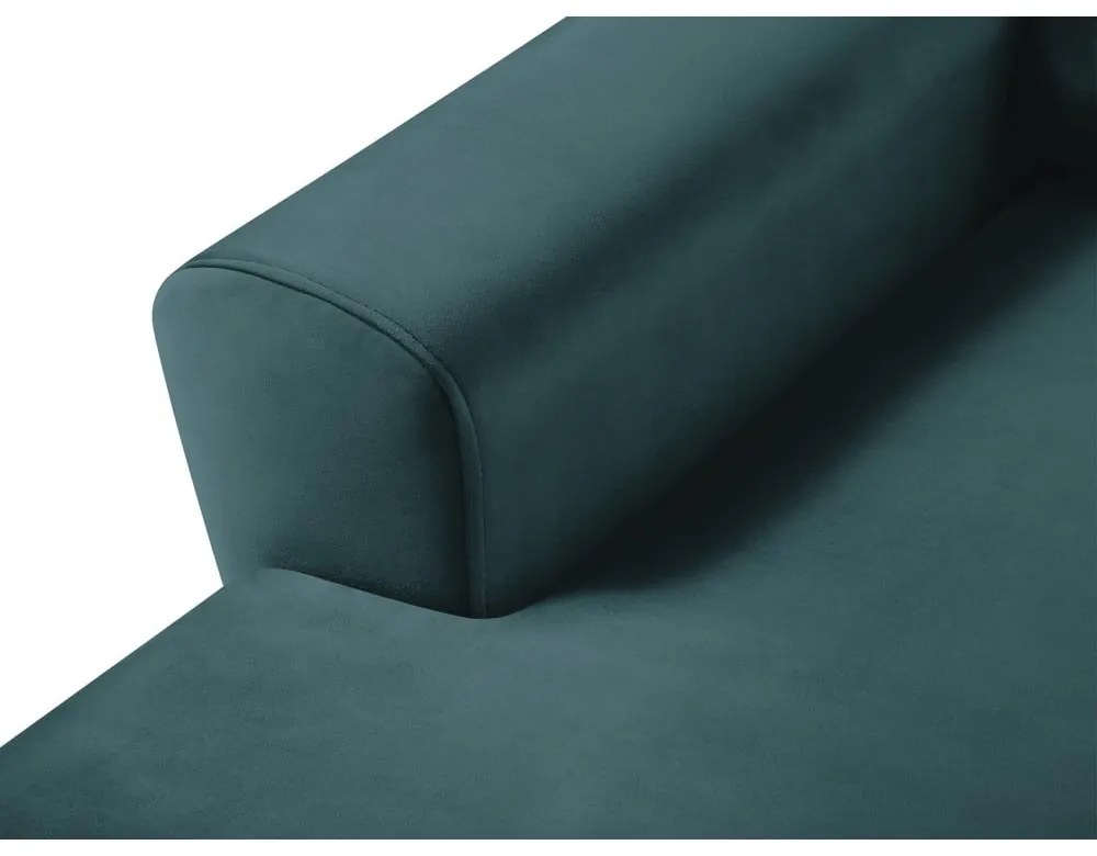 Divano angolare color petrolio allungabile e con contenitore (con penisola a sinistra/con chaise lounge) con rivestimento in velluto Kyoto – Cosmopolitan Design