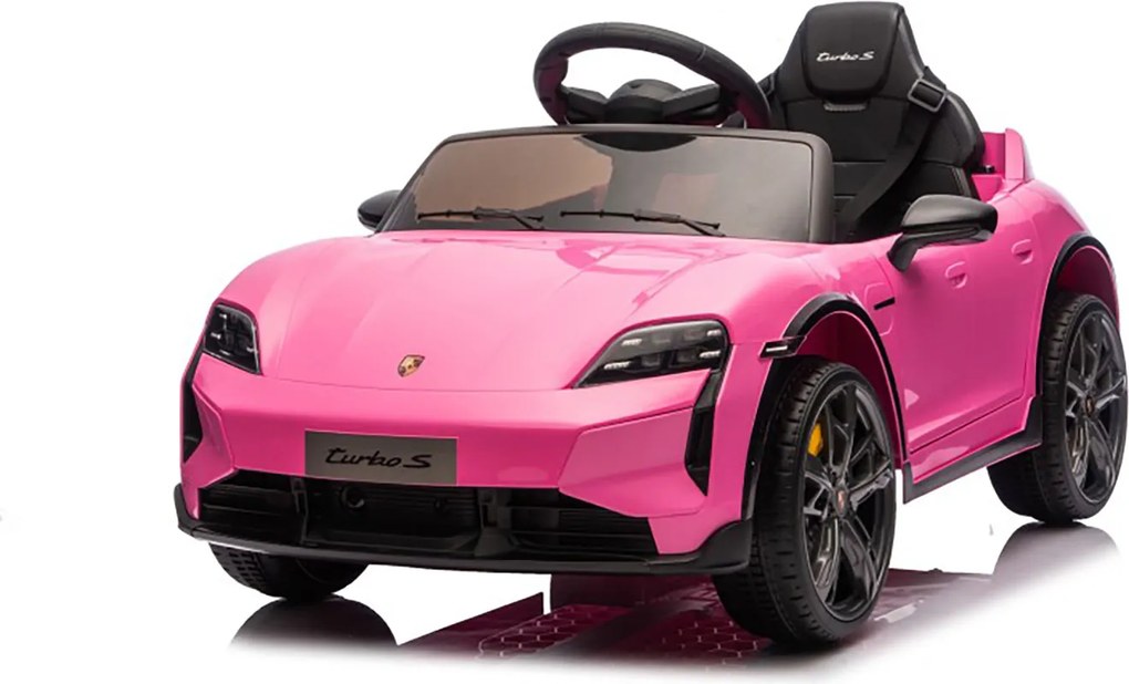 Macchina Elettrica per Bambini Porsche Taycan Turbo S 12V con Telecomando Bluetooth Luci LED e Tappetini Rosa...