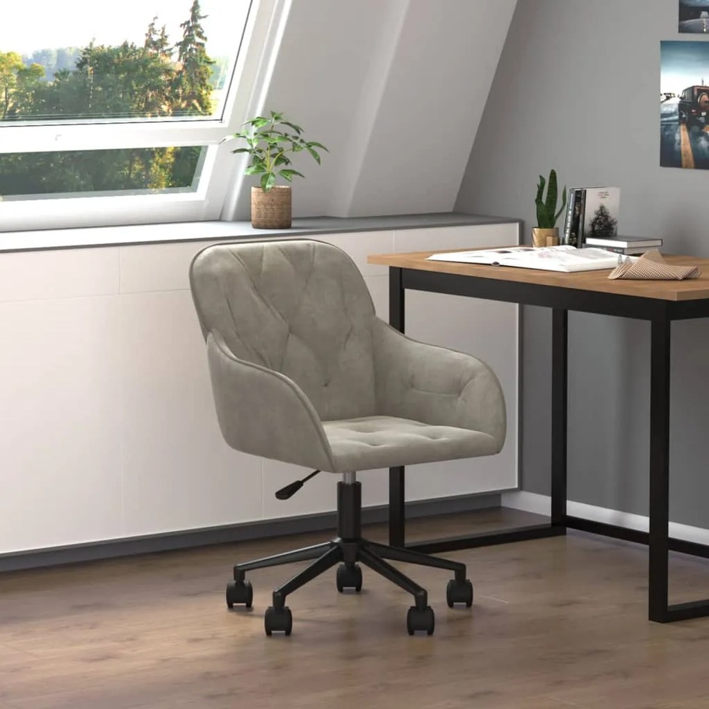 Sedia Da Ufficio Girevole İn Velluto Grigio Chiaro /