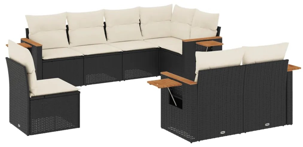 Set Divani da Giardino con Cuscini 8 pz Nero in Polyrattan