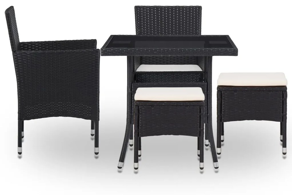 Set mobili da pranzo per giardino 5 pz nero polyrattan e vetro