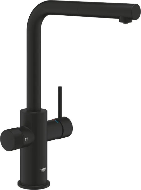 Rubinetto filtrante a 3 vie da cucina Grohe Blue Pure Minta con canna a L e doccetta estraibile nero opaco