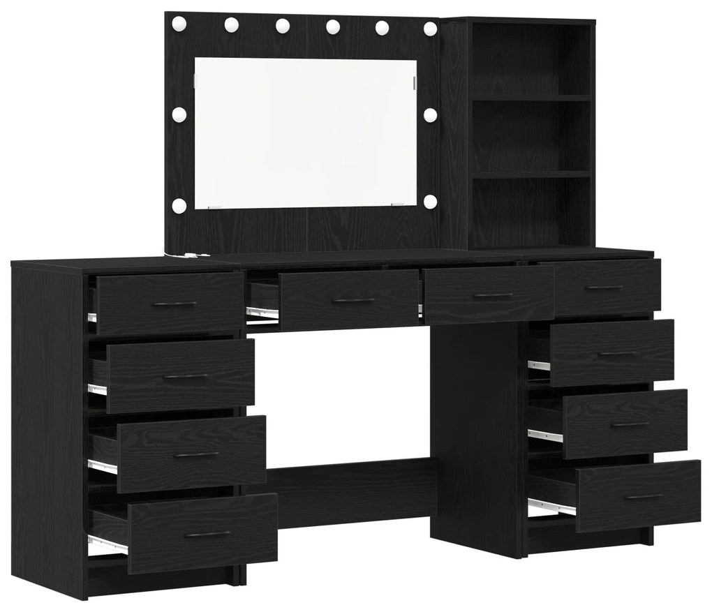 Set di toilette da 3 pezzi  con specchio led in rovere nero legno ingegnerizzato